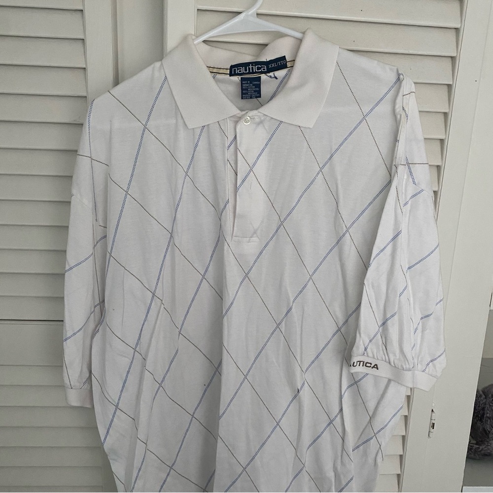 Nautica Men's White and Blue Argyle Polo Shirt XXL (Bundle to save!)
